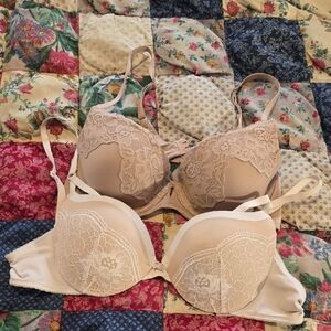 34B Maidenform Lace Underwire Bras - Pink and Tan